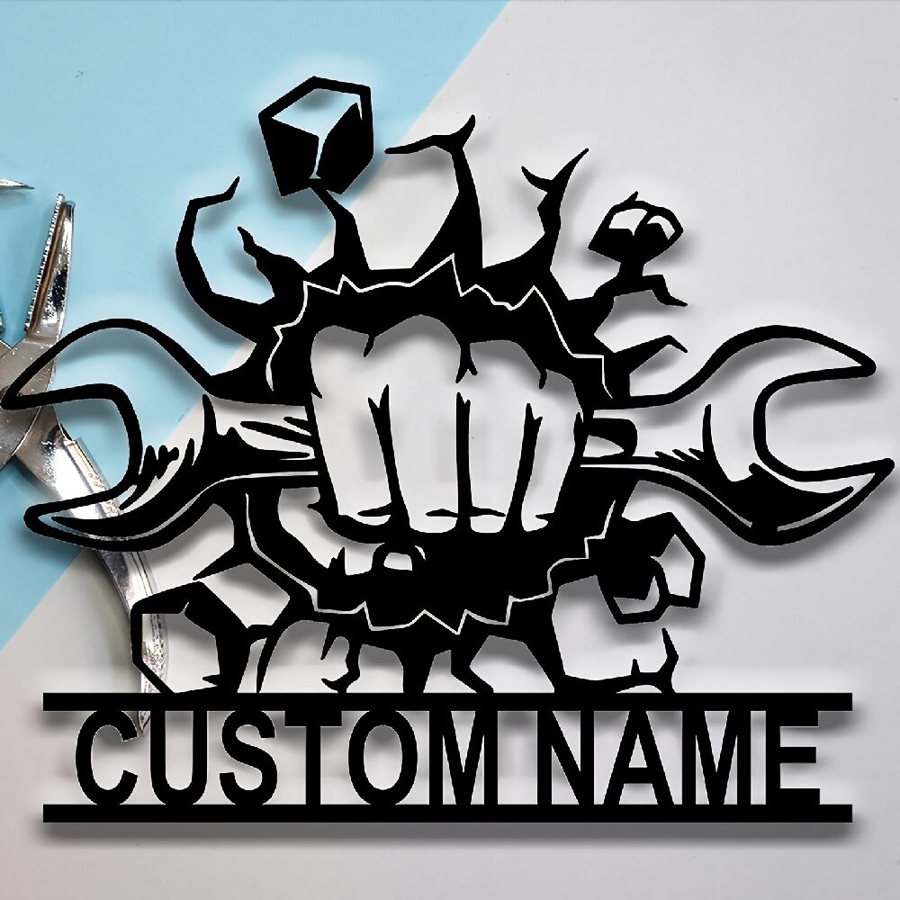 Workshop Tools With Name - Custom Metal Workshop Wall Sign with