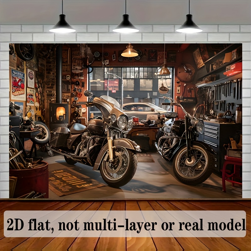 Workshop Tools Wall - Motorcycle Garage Tapestry Classic Bikes Workshop