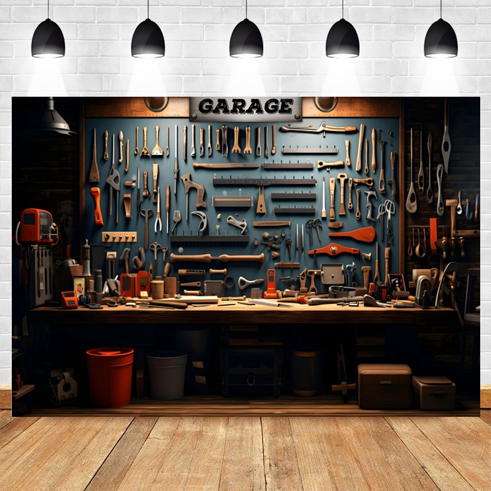Vintage Garage Backdrop for Ph - Workshop Tools Background ulasan dan harga