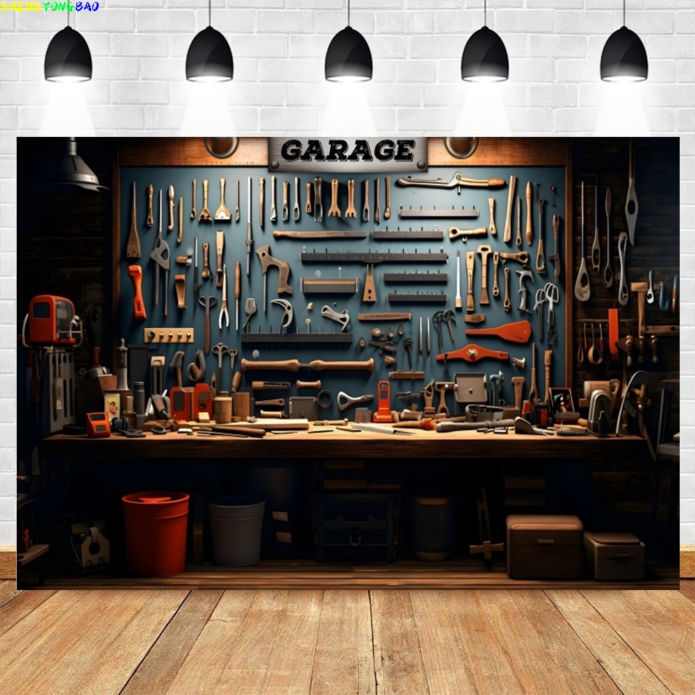 Vintage Garage Backdrop for Ph - Workshop Tools Background ulasan dan harga