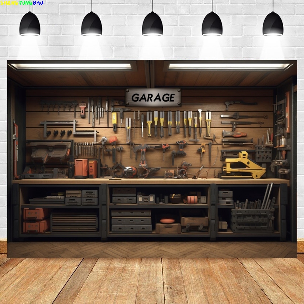 Vintage Garage Backdrop for Ph - Workshop Tools Background ulasan dan harga