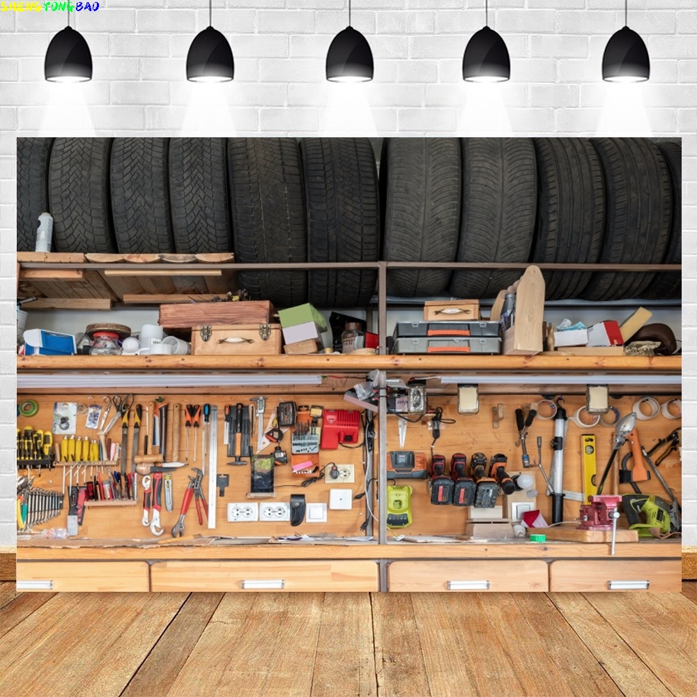 Vintage Garage Backdrop for Ph - Workshop Tools Background ulasan dan harga