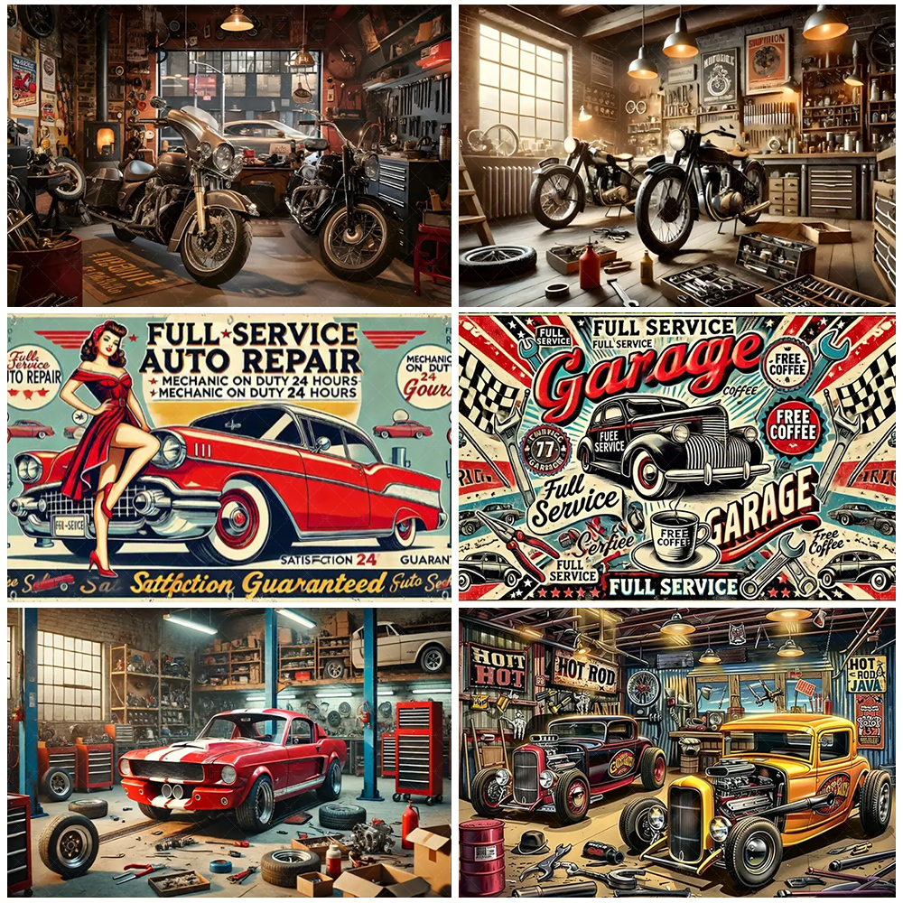 Retro Motorcycle Car Repairs G - Workshop Tools Background ulasan dan harga